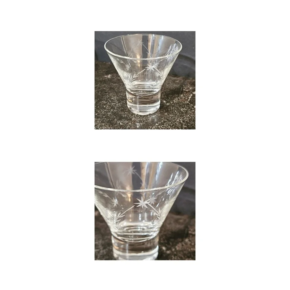 Vintage Starburst Etched‎ Martini Glasses Set of 5 Clear MCM Style Mid Century